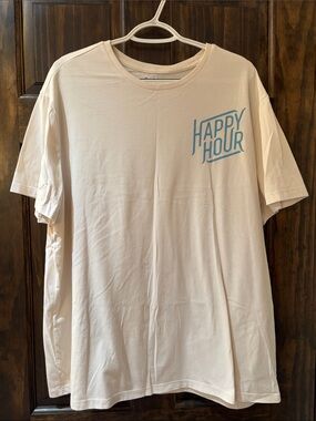 Goodfellow & Co Light Cream 'Happy Hour' Graphic Tee with Blue Logo